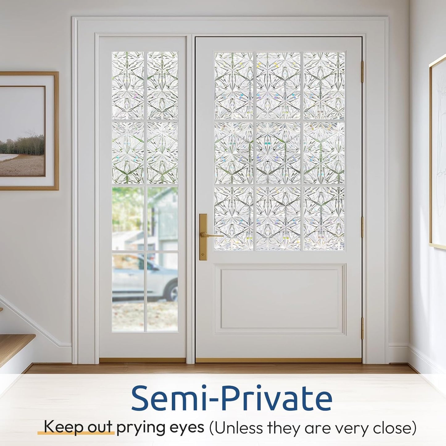 rabbitgoo Window Privacy Film Stained Glass Window Film, Decorative Stickers Removable UV Sun Blocking Clings Door Coverings, Diamond Pattern, 17.5 x 157.5 inches