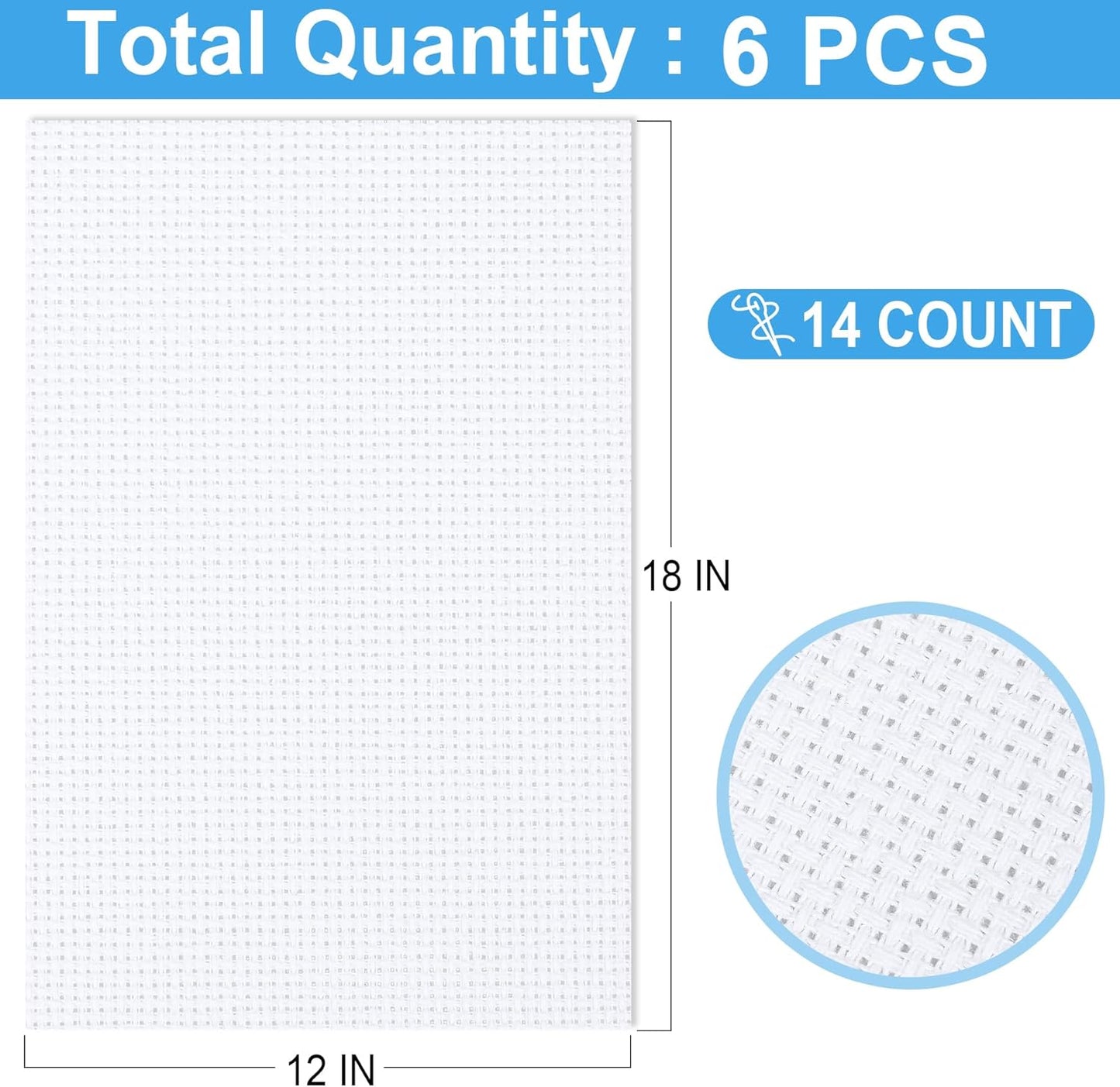 6 PCS Cross Stitch Aida Fabric 14 Count, 18 by 12 Inch, Classic Reserve Cross Stitch Aida Cloth for Home DIY Embroidery Decoration, White