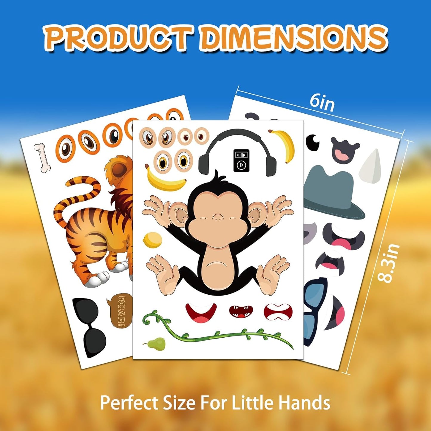 Aowplc 48 Make A Safari Animal Sticker Sheets - Jungle & Zoo Party Favors Supplies - Fun Craft Activities for Kids Ages 3+