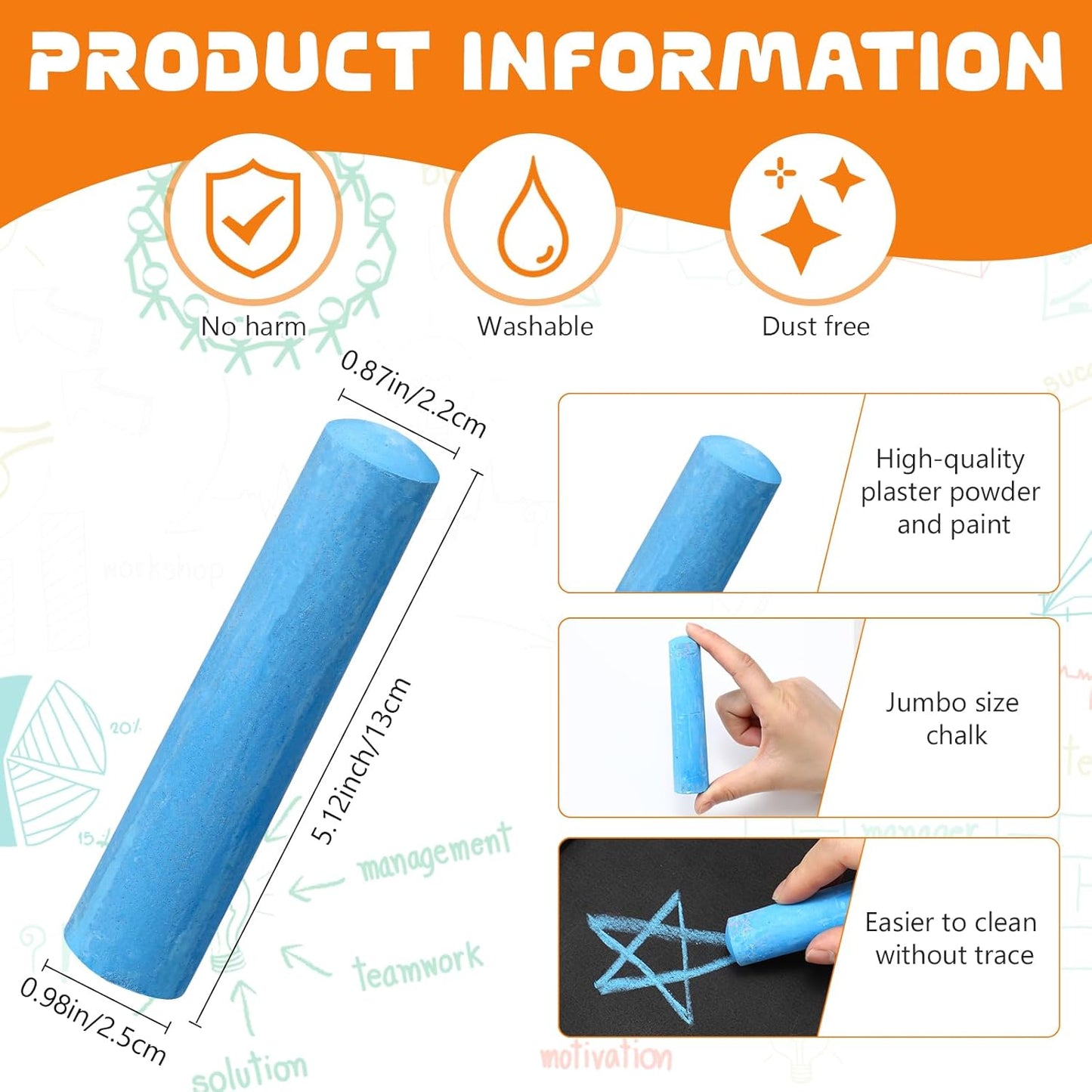 40 Pcs Sidewalk Chalks for Kids Non Toxic Jumbo Chalk for Party Gift Outdoor Art Classroom Play Painting (Blue)