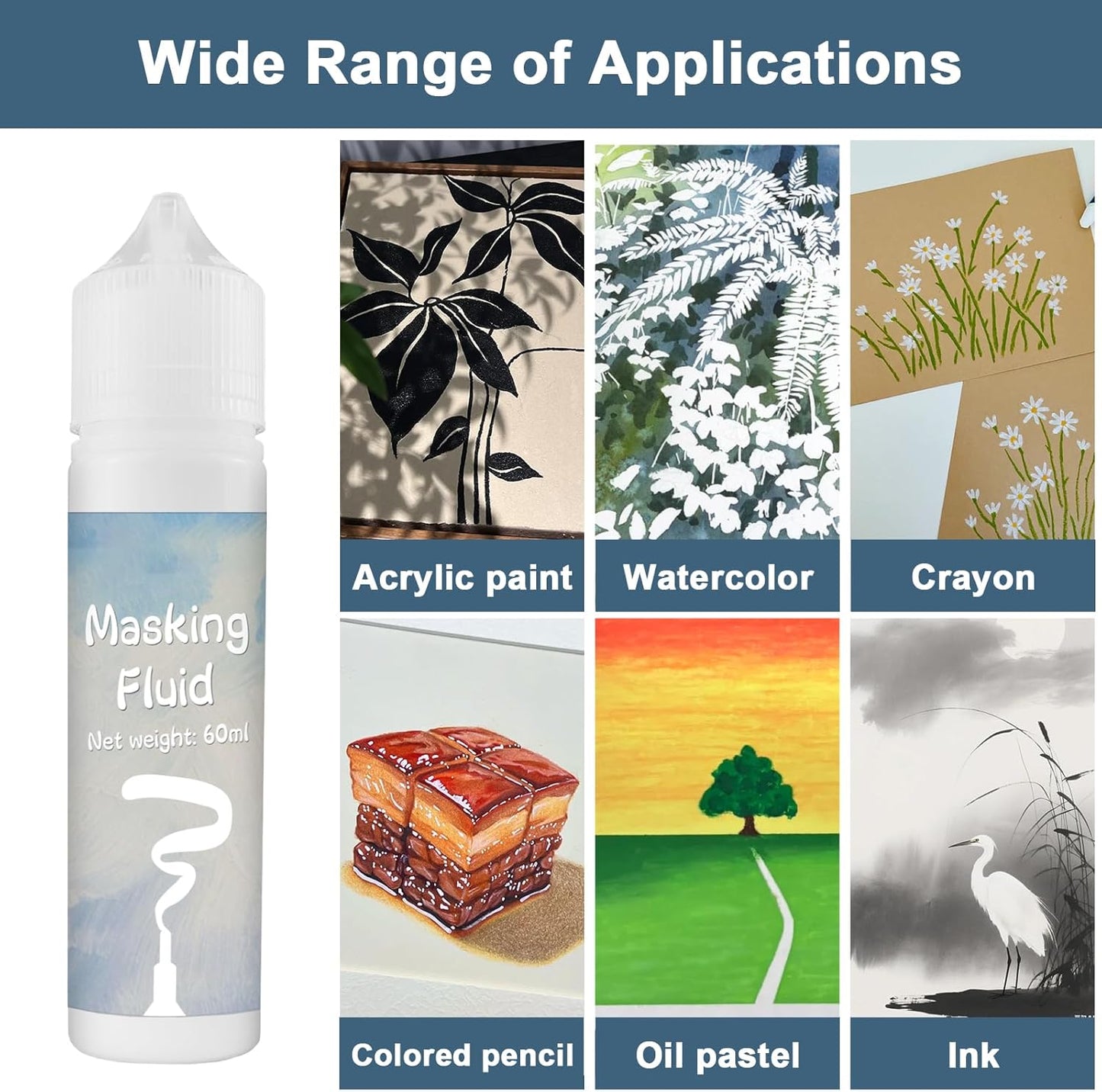 Art Masking Fluid for Watercolor Painting and Gloss Varnish for Acrylic Painting,Watercolor Masking Fluid Prevents Paint from Adhering to The Masking Area,Easily Removable, Leaving No Residue