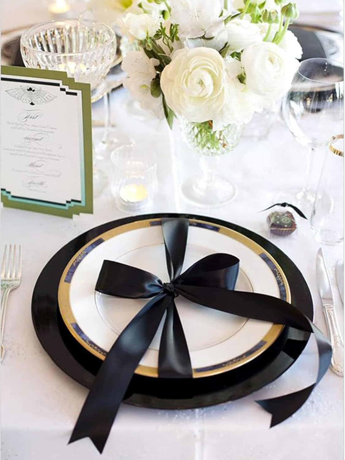 1" x 100 Yards Black Polyester Satin Ribbon Single Faced Bulk Fabric Ribbons for Gift Wrapping, Crafting, Bows Making, Flower Bouquet, Wedding, Home Decor