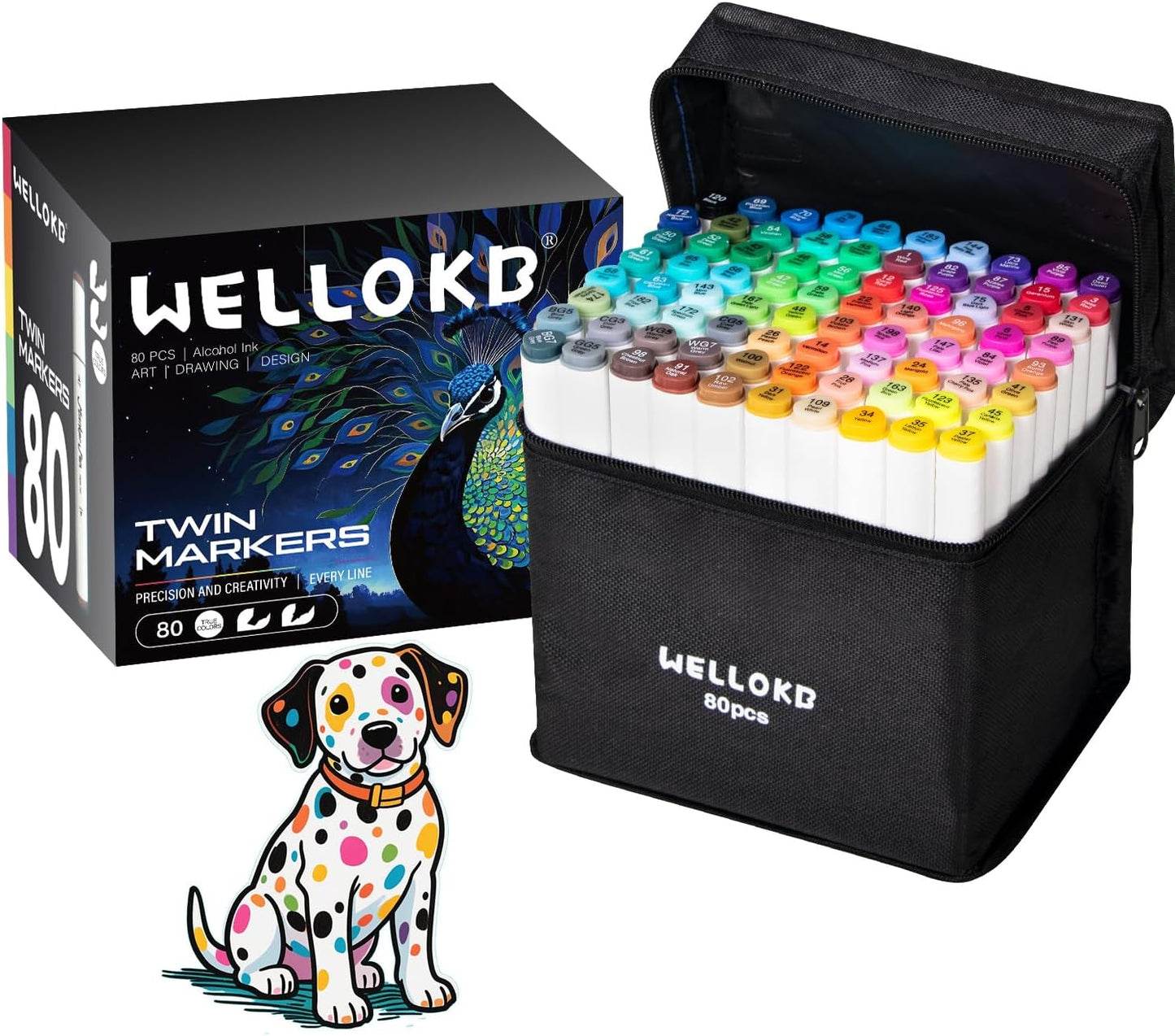 Alcohol Markers Set, 80 Colors Dual Tip Art Markers with Broad and Fine Tips for Adult Coloring Books, Drawing, Illustration, Sketching, No Bleed Ink Supplies
