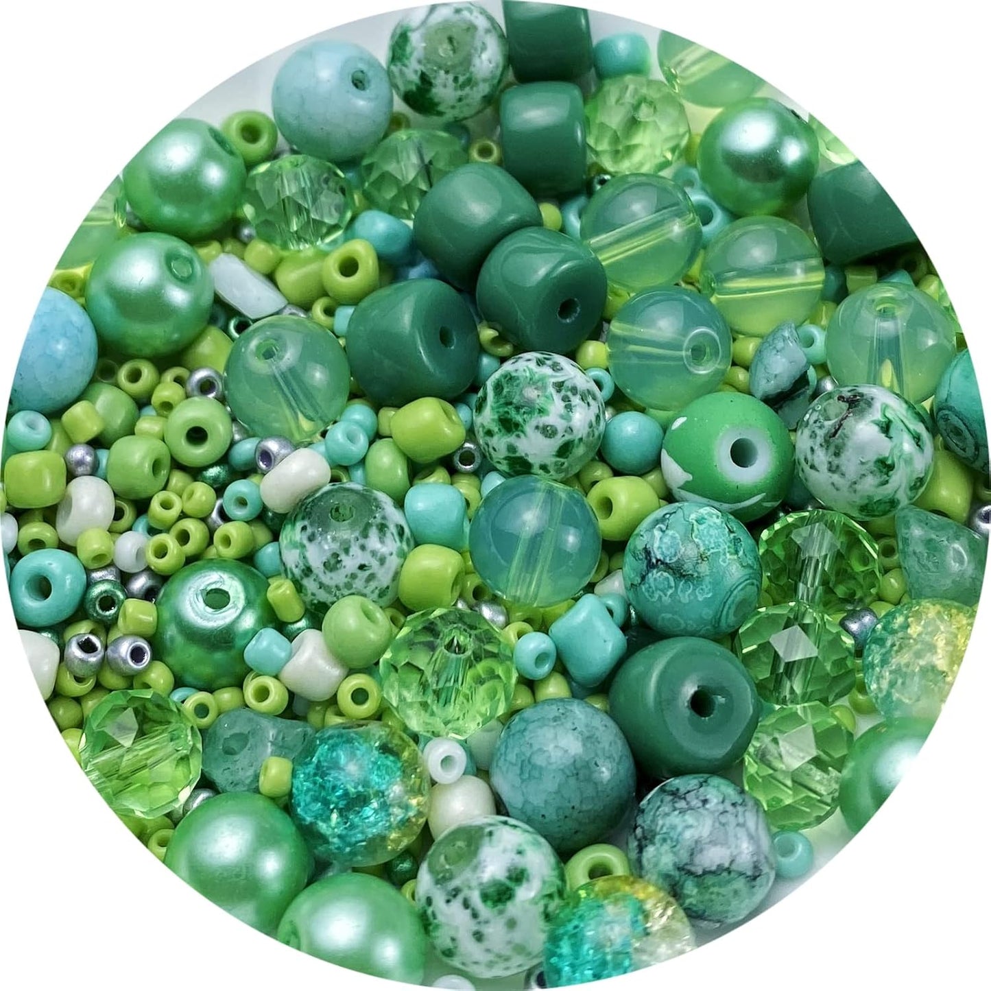 Assorted Glass Resin Beads Multi Size Colors Smooth Cracked Gravel Millet Spacer Beads for Bracelets Necklace Earring DIY Jewelry Making Craft(Light Green Series)
