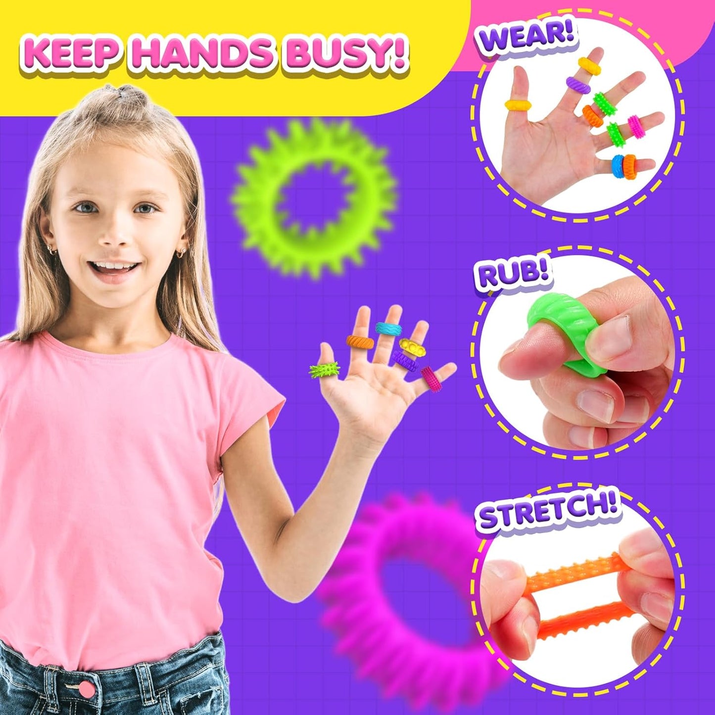 Fidget Toys Sensory Rings for Kids: Fidget Ring 18 Pack - Sensory Toys for Kids with Autism - Quiet Anxiety Fidgets Bulk for Classroom Prize - Stocking Stuffers