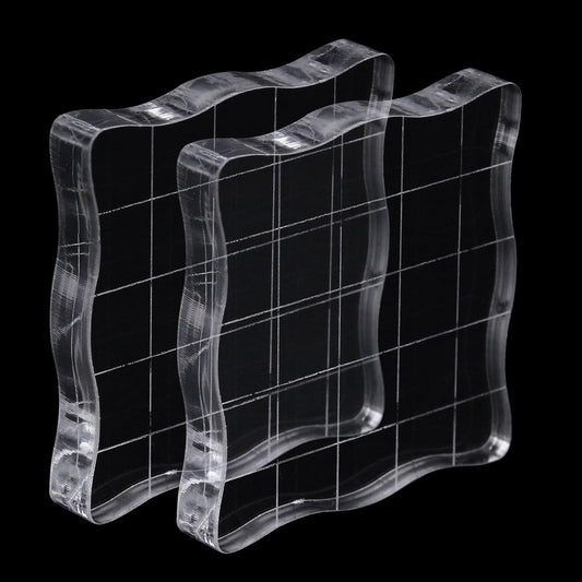 2Pcs Clear Stamp Blocks Set, 2 x 2 Inch Wave-Like Acrylic Blocks for Stamping With Grid Lines - Scrapbooking Crafts Tools