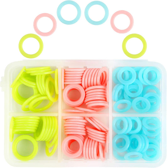 LUNARM 180 Pieces Stitch Markers for Crocheting, Knitting Random Colored Markers Rings(S/M/L), Crochet Locking Knitting Stitch Counter Needle Clip with Storage Box