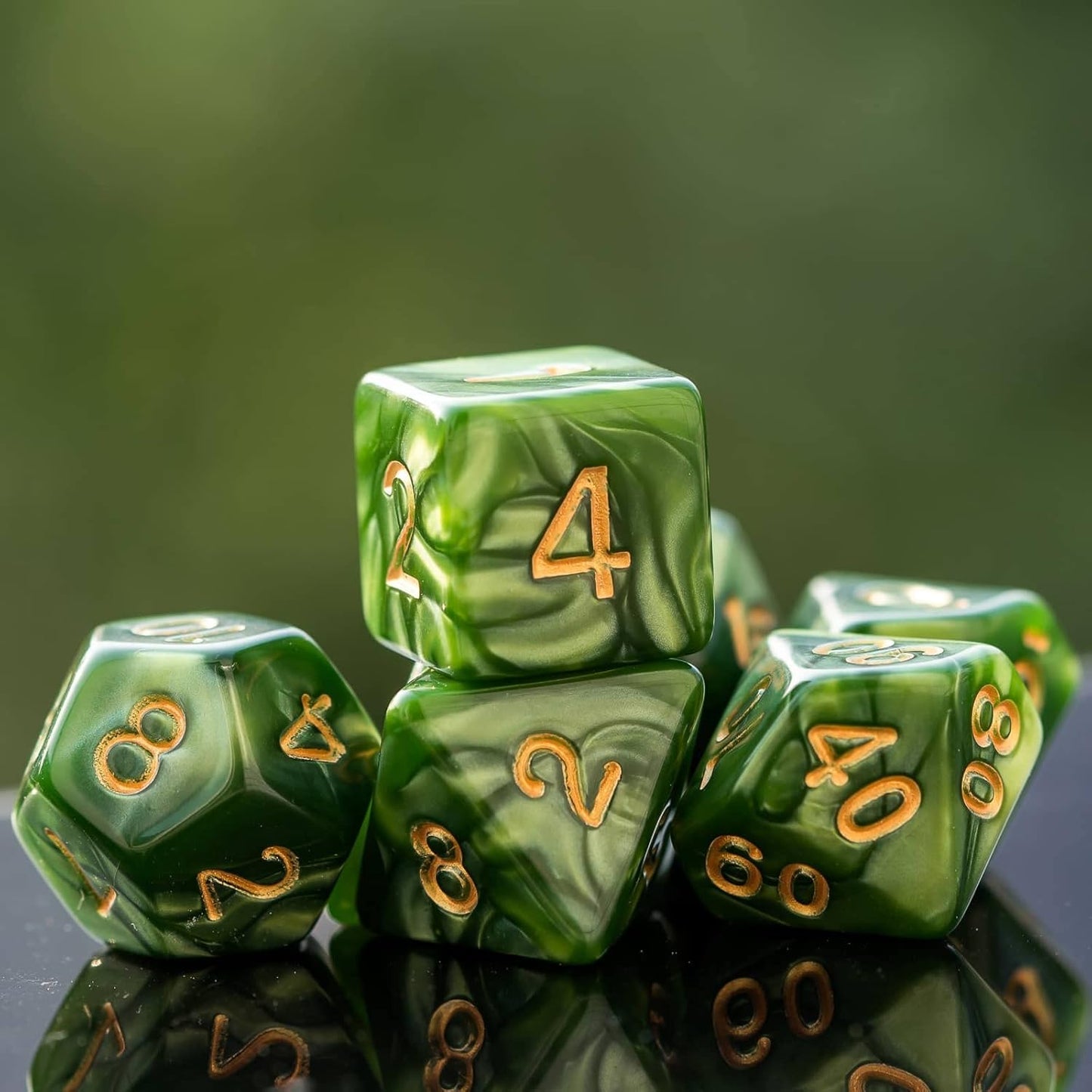 7-Die DND Dice Set Polyhedral Dice Set with a Leather Dice Bag, D&D Dice Set for Dungeons and Dragons, RPG Table Games (Green)