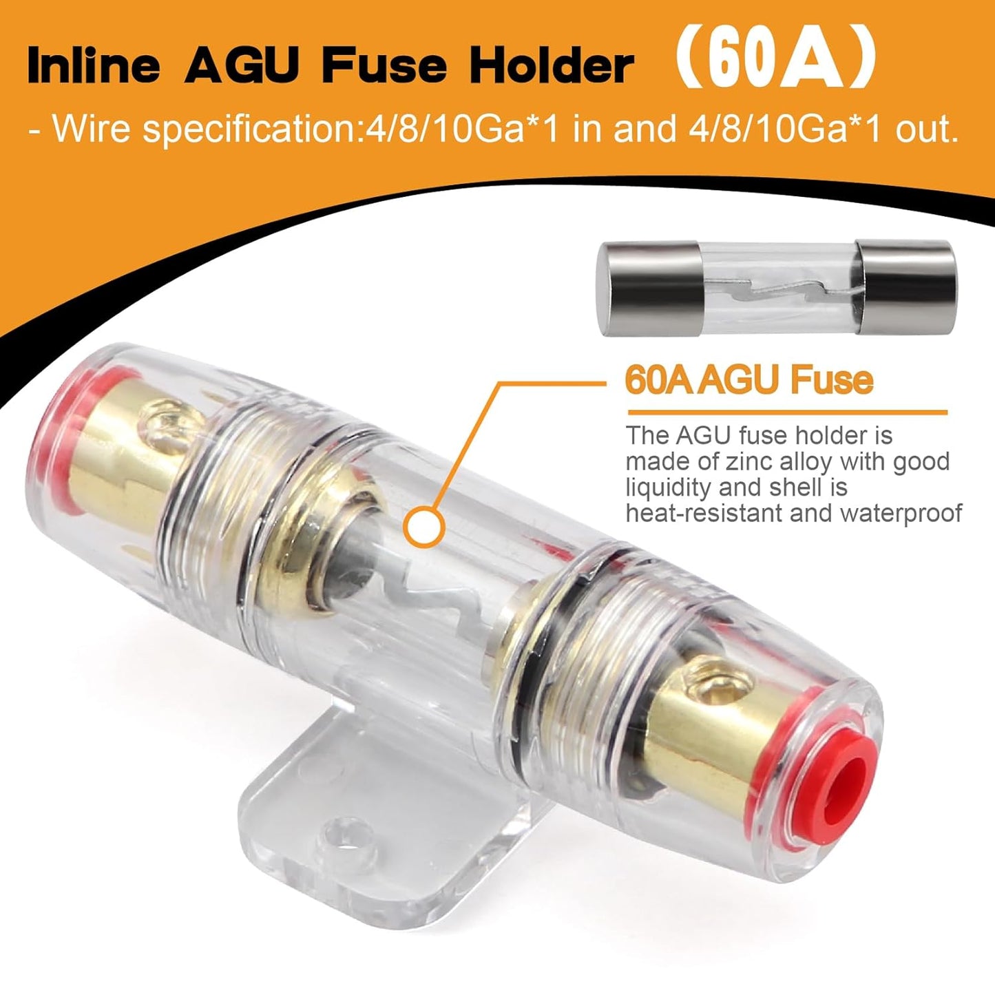 100FT 8 Gauge Wire Copper Clad Aluminum CCA Black/Red with 8ga lugs,60A Fuse Holder,Heat Shrink Tube - Battery Power/Ground Cable,Car Audio Speaker,RV Trailer Amp Wiring kit (50ft Each- Black/Red)