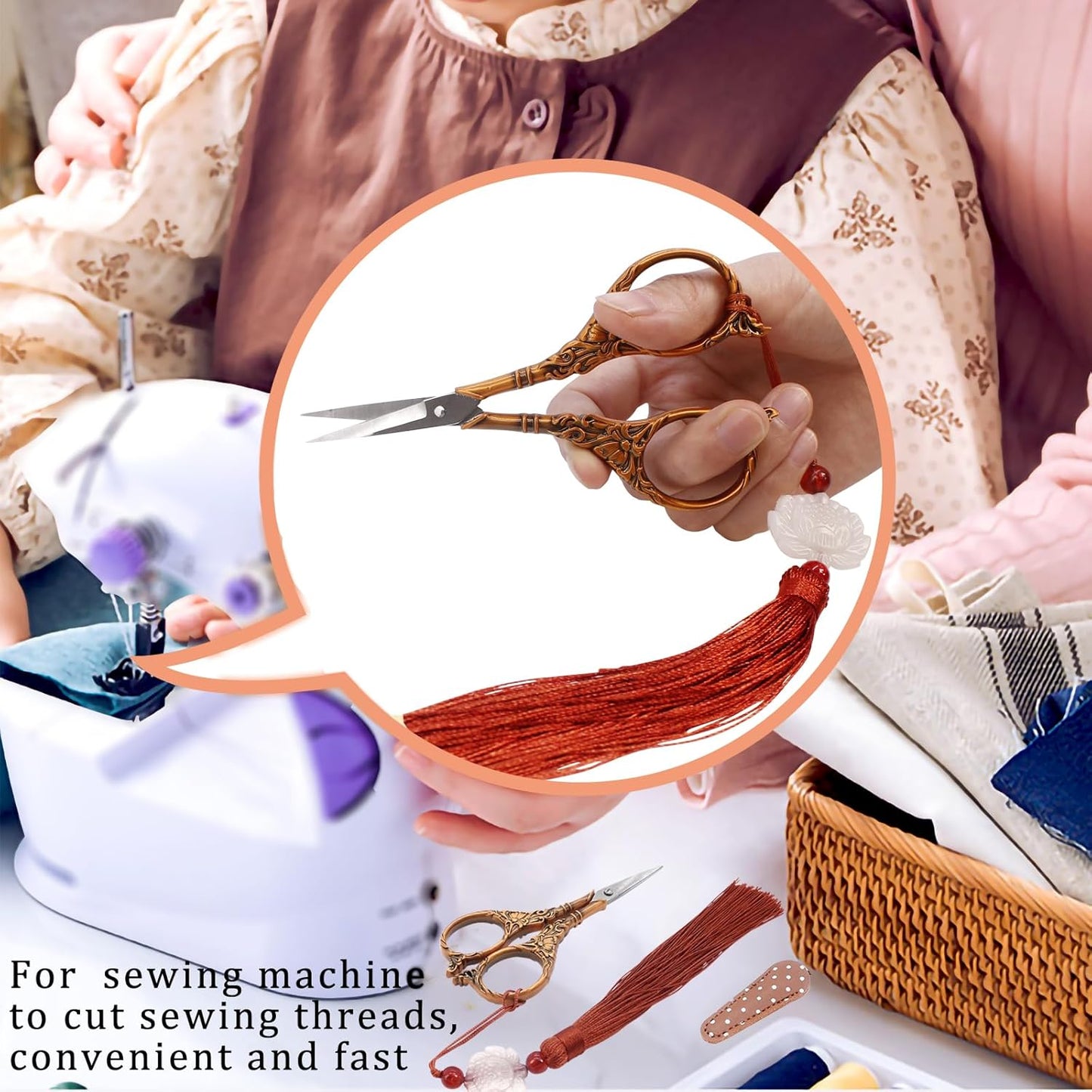 BIHRTC 4.5Inch Small Sewing Scissors Nail Clipper with Cover Tassel Stainless Steel Shears Dressmaker Precision Scissor Mini DIY Tool for Craft Needlepoint Sewing Artwork Housework