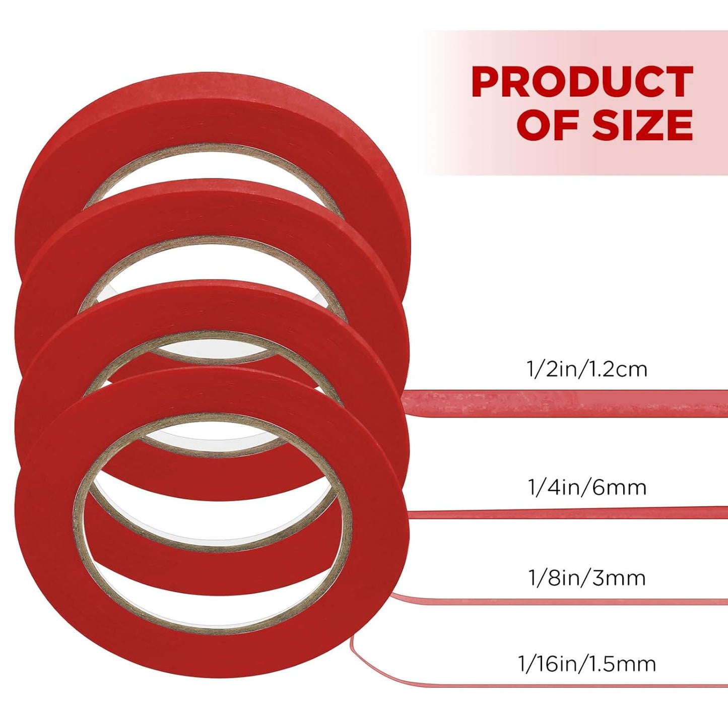 Epakh 4 Rolls Pinstripe Tape, Masking Tape in 1/16, 1/8, 1/4 and 1/2 Inch Wide, for Painters Automotive DIY Car Auto Paint Art (Red,55 yd)