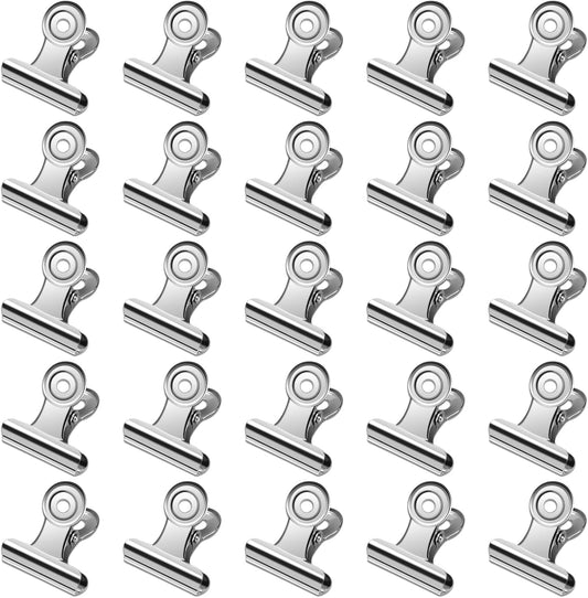 30 Pack Small Bull Clips 0.87 Inch Mini Metal Hinge Clips Binder Paper Hinge Clip for Office, Home, School, Shops, Silver, 22mm