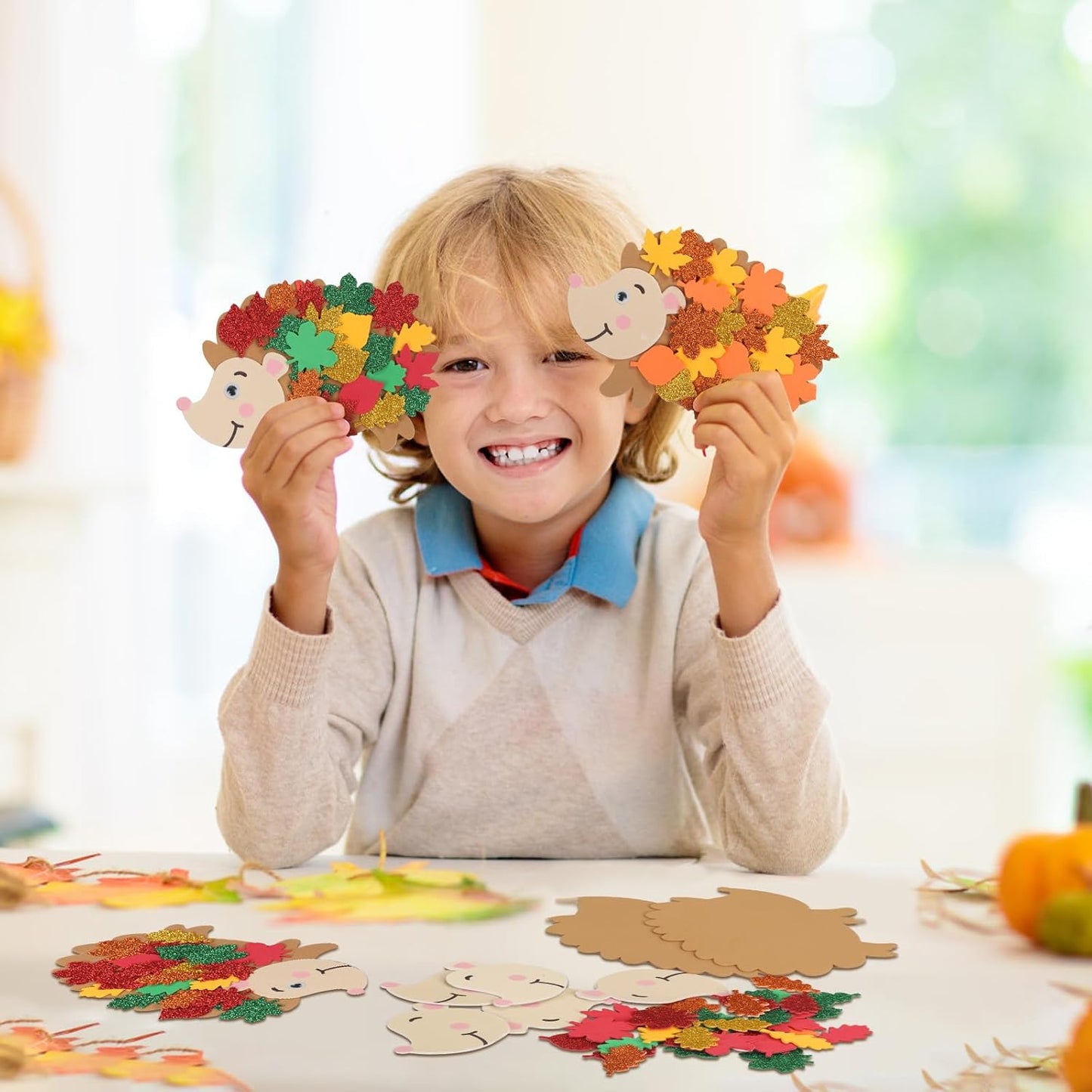 Fennoral 12 Pack Hedgehog Crafts for Kids Make You Hedgehog Foam Stickers DIY Autumn Art and Craft for Boys Girls Party Supply Art Activities Birthday Gifts Fall Thanksgiving Decoration