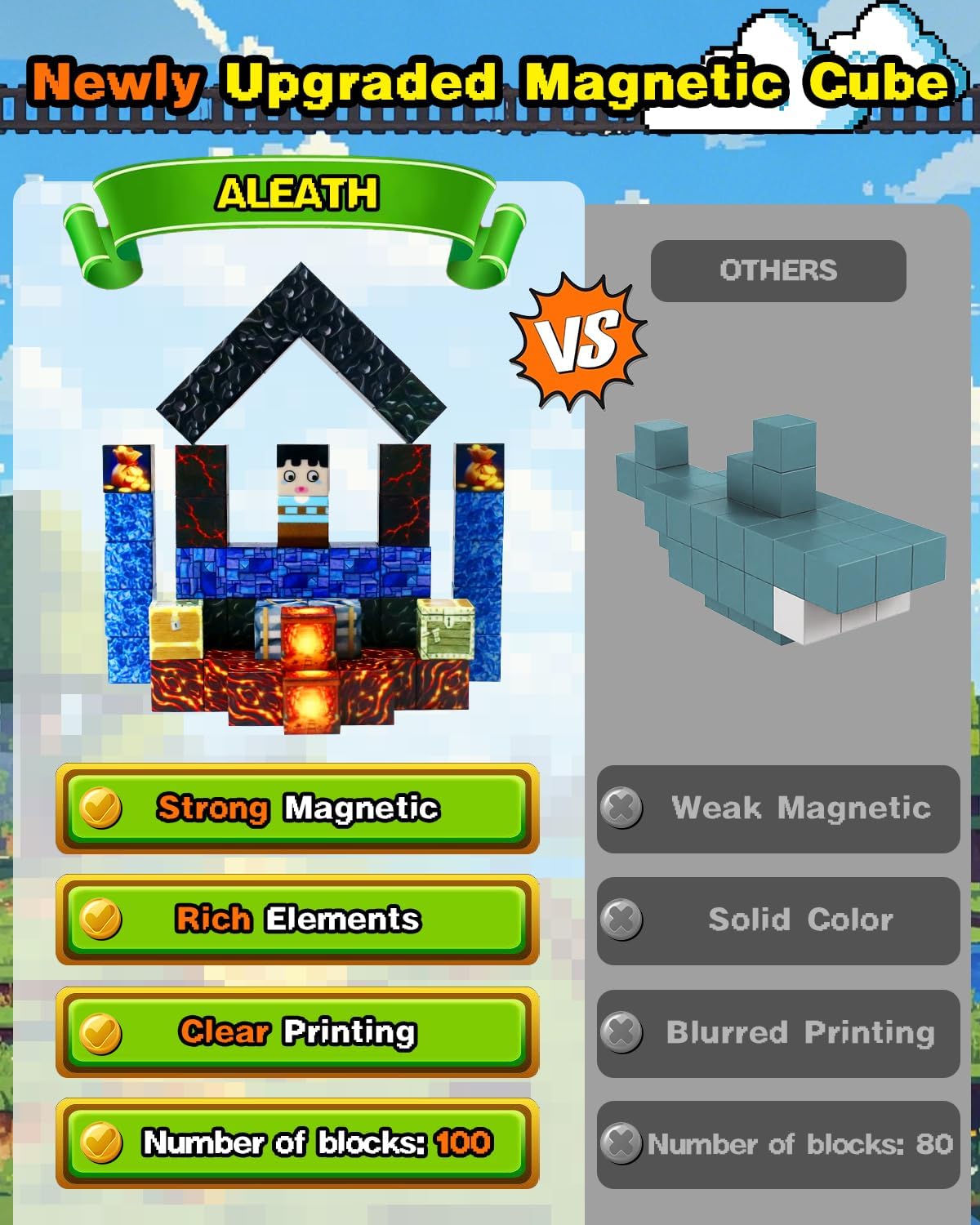 Aleath Magnetic Blocks Building Toys for Kids: 100PCS Magnet Cubes Trains Set - Kids Toys for Christmas Birthday Gifts - 0.8 inch Magnetic Blocks for Boys & Girls 3+