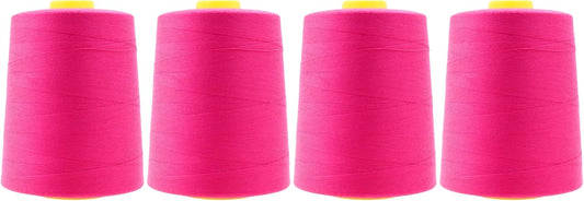 Mandala Crafts 4 Pack of Serger Threads Cones Spools - 20S/2 24000 Yards Polyester Hot Pink Threads for Sergers Machine and Overlock Quilting Sewing Machine