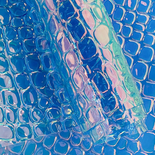 ONEART | Iridescent Transparent Embossed Vinyl Holographic Blue Clear PVC Vinyl Craft Film 16"×54" for Sewing DIY Projects-Stone