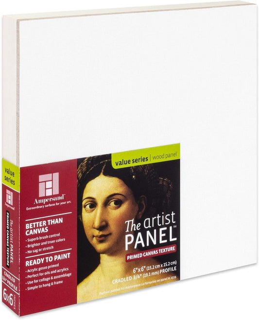 Ampersand Art Supply Wood Gesso Art Painting Panel: Canvas Texture, 3/4 Inch Cradle, 6" x 6"