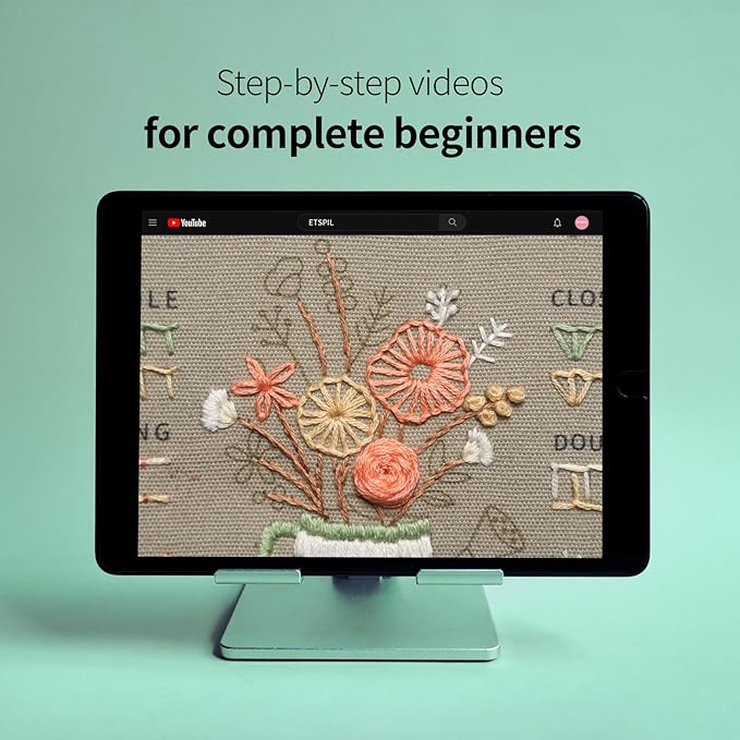 ETSPIL Embroidery Kit for Adult Beginners, 3-Pack 33-Stitch Practice Samplers, Pre-Stamped Patterns, 7.8-Inch Hoop, Threads & Needles, Step-by-Step Guide & Video, DIY Needlework Craft Gift for Women