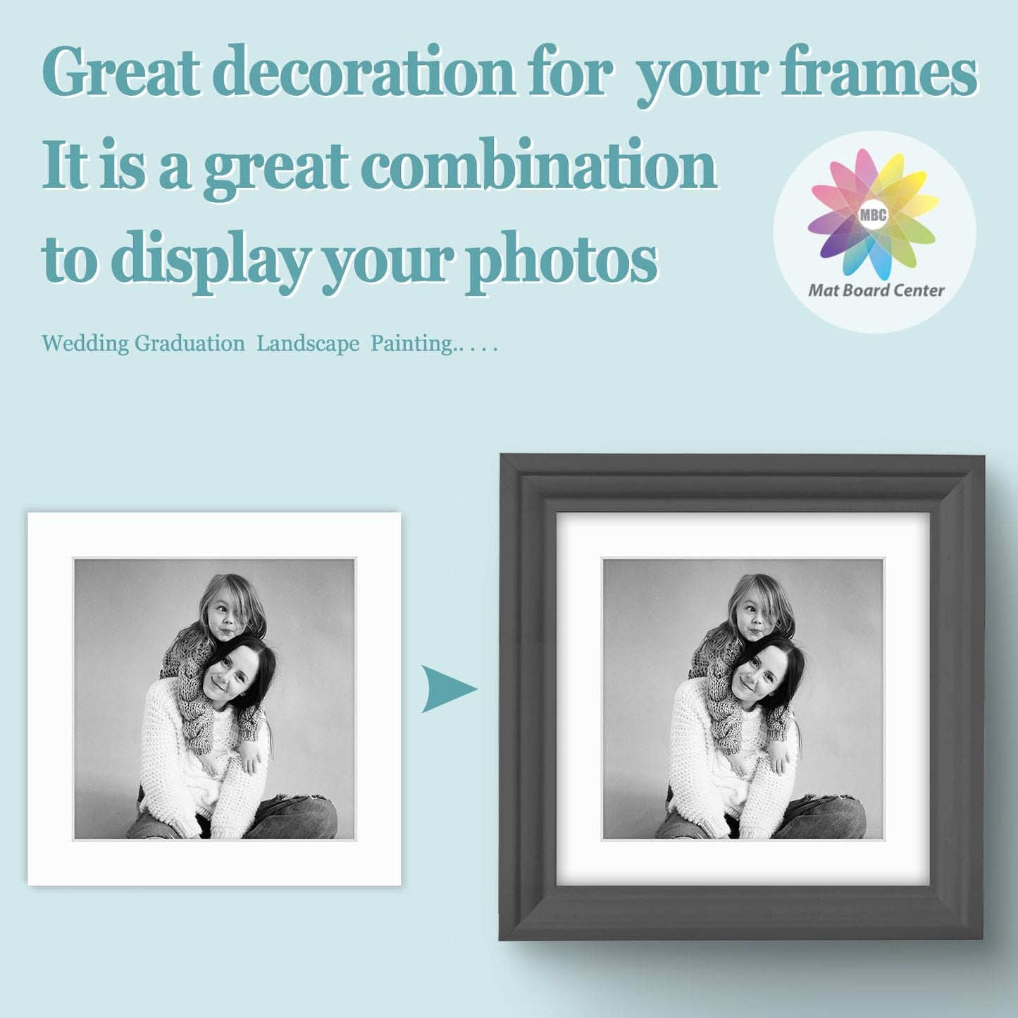 MBC Mat Board Center, 5 Pack 10x10 for 8x8 White Picture Mats Frame Mattes, Bevel Cut, Acid Free, 4-ply Thickness