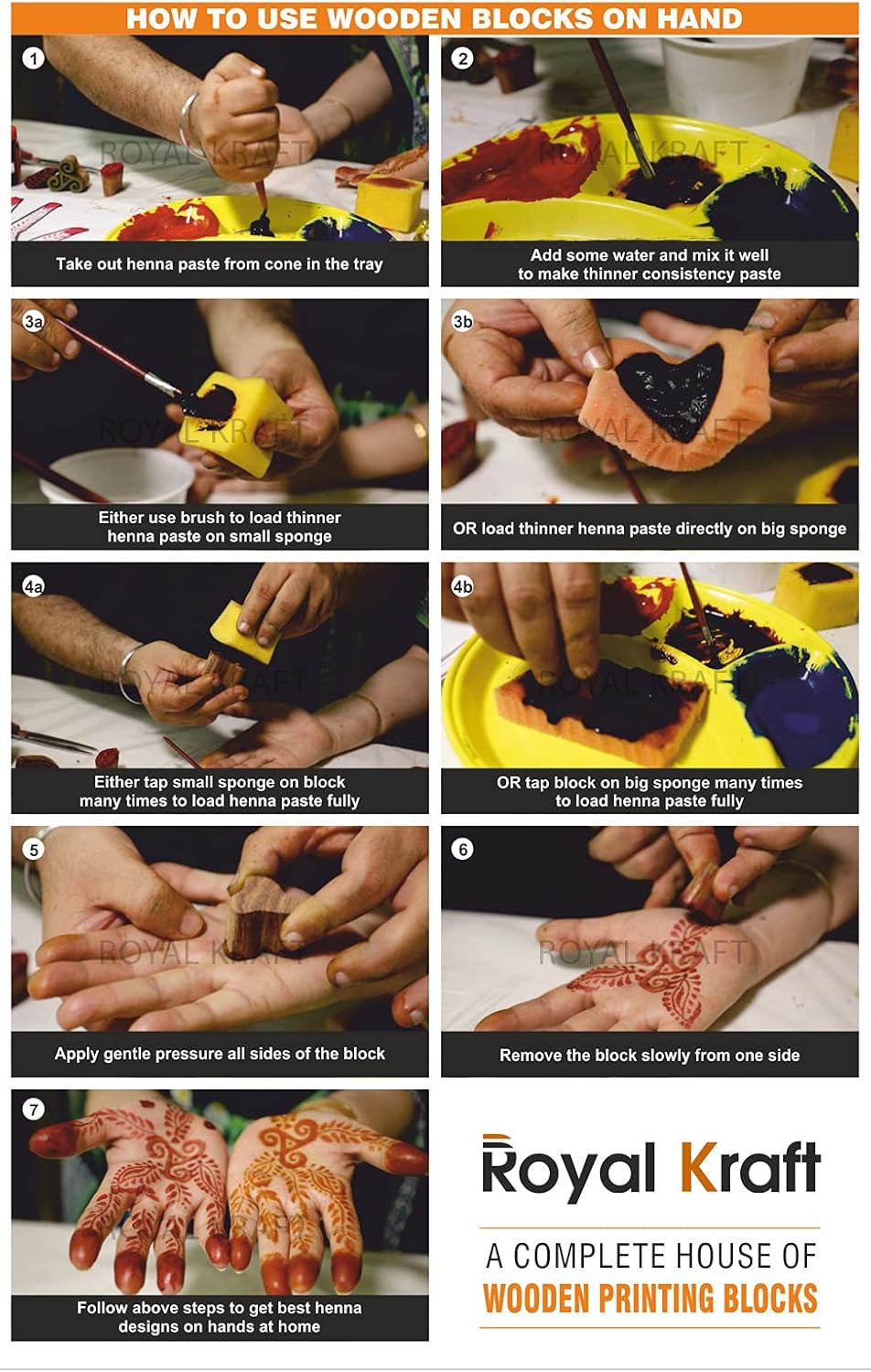 Royal Kraft Wooden Stamps for Block Printing on Saree Border, Textile, Clay, Pottery, Tattoo (Set of 10) MXtag0007