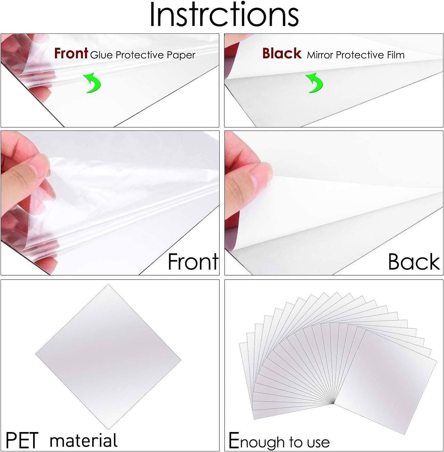 BBTO 20 Pcs Mirror Sheets, 8''x 8'' Self Adhesive Non Glass Cut to Size Mirror Stickers Tiles, Safe Unbreakable Plastic Small Frameless for Classroom, Childroom & DIY Craft