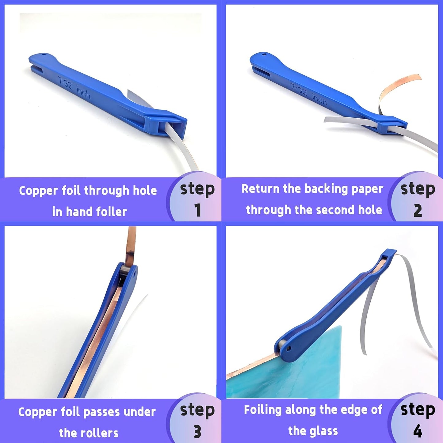 1/4 Inch Black Back Copper Foil for Stained Glass, 1.5 Mil Thick, 36 Yards 2 Rolls, with Copper Foil Hand Foiler