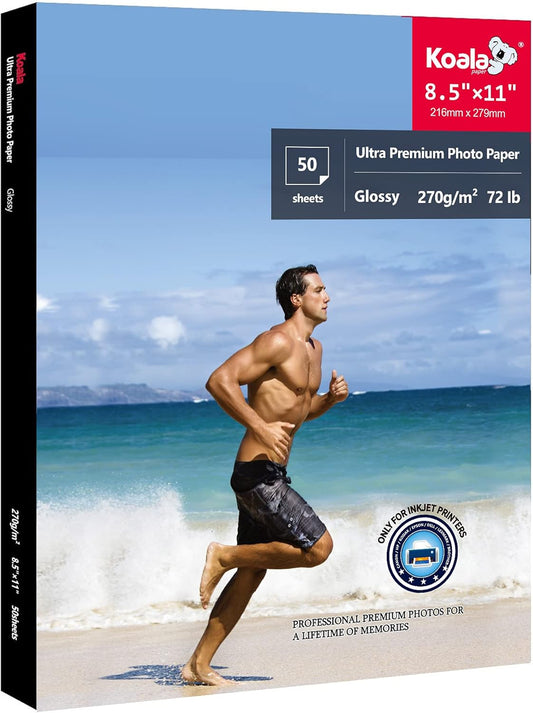 Koala Ultra Premium Photo Paper 8.5x11 In Glossy Photo Printer Paper for Inkjet Printer Water Resistant 50 Sheets 72lb