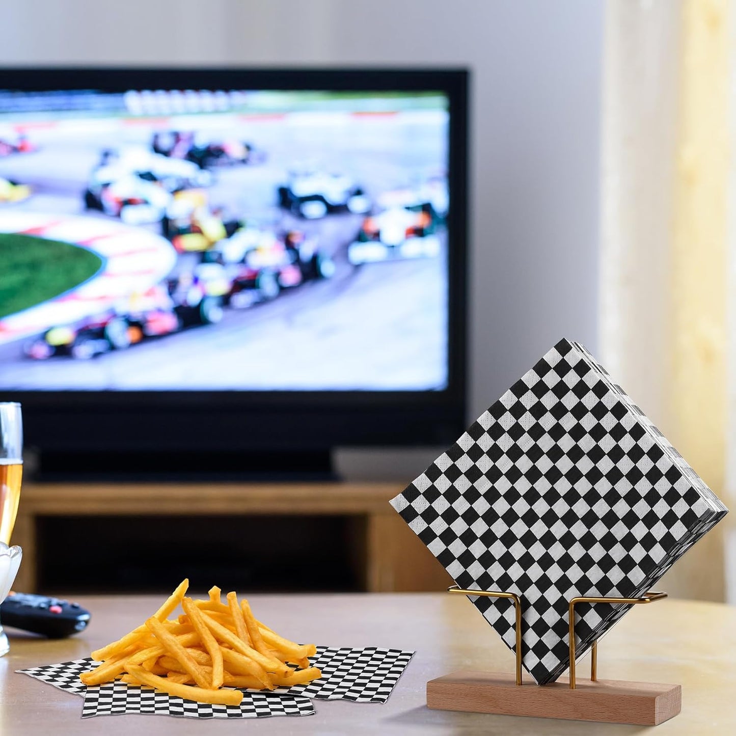 Aodaer 48 Pieces Race Car Paper Napkins Disposable Checkered Flag Napkin Racing Car Party Cocktail Dinner Napkin Set 13" x 13" Unfolded Tableware Napkins for Racing Party Supplies