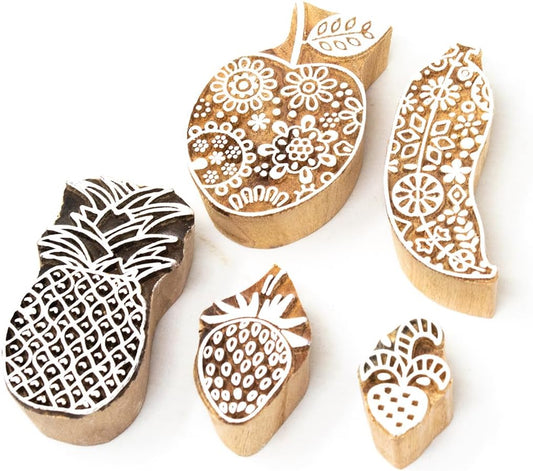 Hashcart Wooden Indian Traditional Design Printing Stamps/Blocks for Printing Saree Border/Dresses/Craft Card Making/Scrapbook/Clay Pottery (Set of 5)