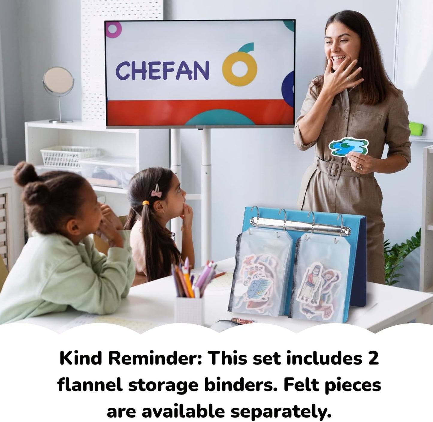 CHEFAN Felt Board for Toddlers, 2 Pack Multi-Functional Felt Pieces Storage Binders, Flannel Stories Board, Freestanding Flannel Story Learning Set and Storage Bag for Preschool, Teacher