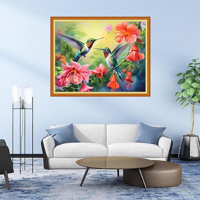 DMCVIVR Stamped Cross Stitch Kits for Adults Beginners Embroidery Kits 11CT Needlepoint Kits Cross Stitch Patterns Embroidery Patterns&Hummingbird Flowers 16x20 inch