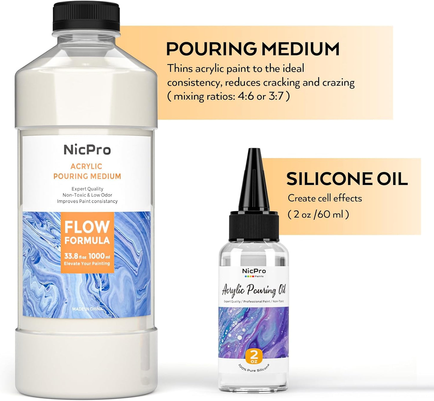 Nicpro Large Bulk Acrylic Pouring Paint, Art Starter Supplies with 8 Colors 8.45 oz Acrylic Paints, Pouring Medium, Silicone Oil, Canvases, Cups, Sticks, Tools Gloves, Strainers for Flow DIY Painting