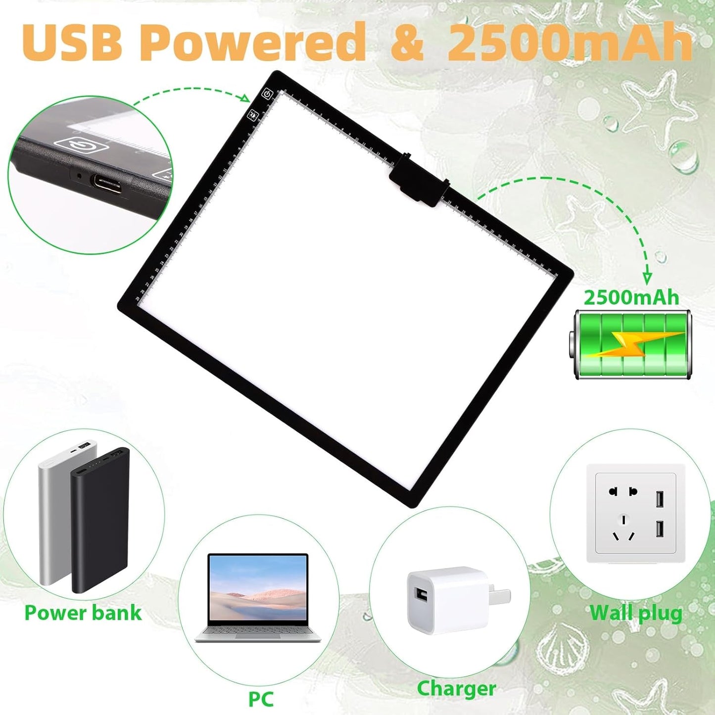 HIUKCOLED Rechargeable A3 Light Pad with Diamond Painting Light Board Carry Bag, Built-in Foldable Stand＆top Clip, 3 Colors/Stepless/6-level Brightness, Battery Powered Wireless LED Tracing Box