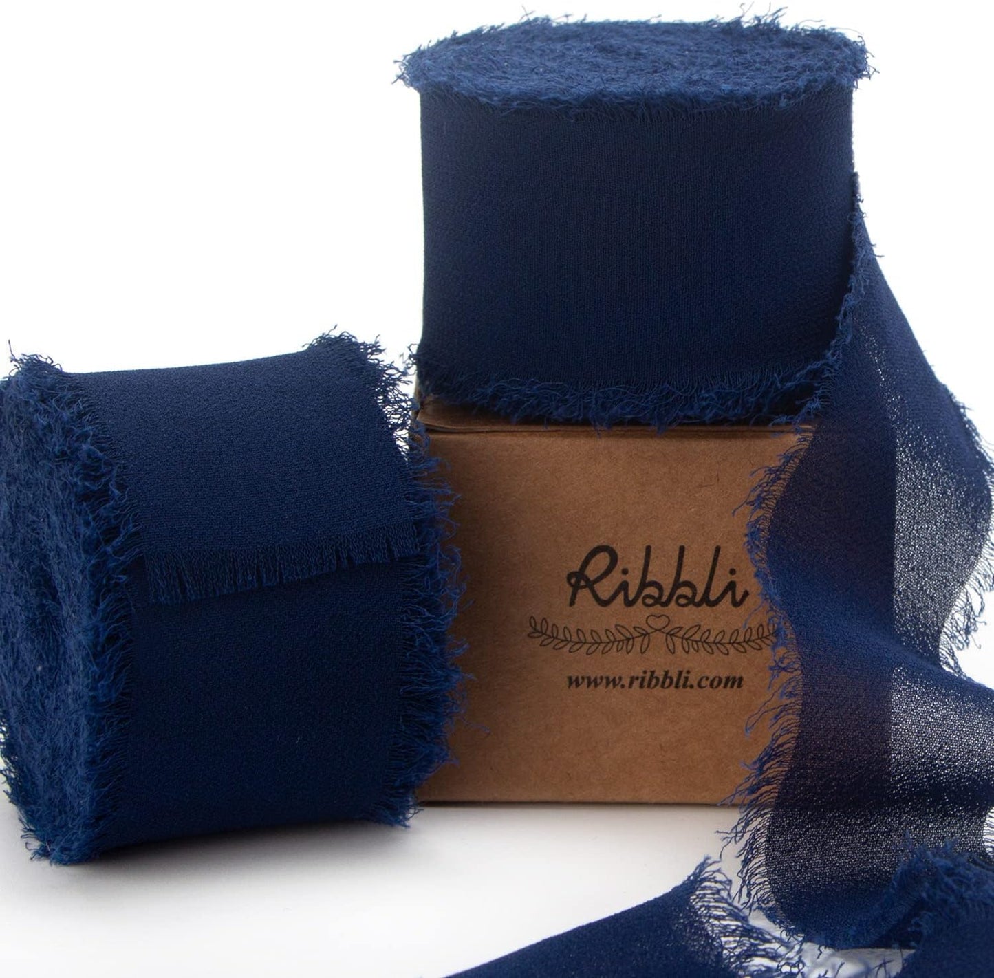 Ribbli Navy Chiffon Ribbon 1-1/2 inch x 20 Yard Handmade Fringe Chiffon Silk Ribbon,Navy Ribbon for Wrapping, Wedding Invitations, Bridal Bouquets, Home Decor