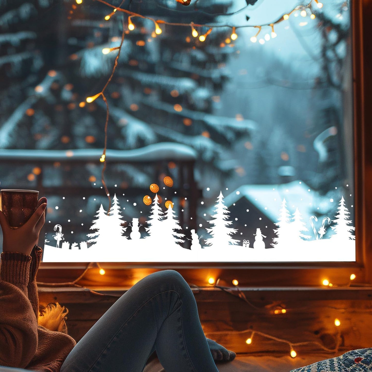 Christmas Stencils for Window Glass Large Christmas Stencil Reusable 53.1” Winter Forest House Village Holiday Drawing Templates for Painting on Window Glass Doormat Wood Sign