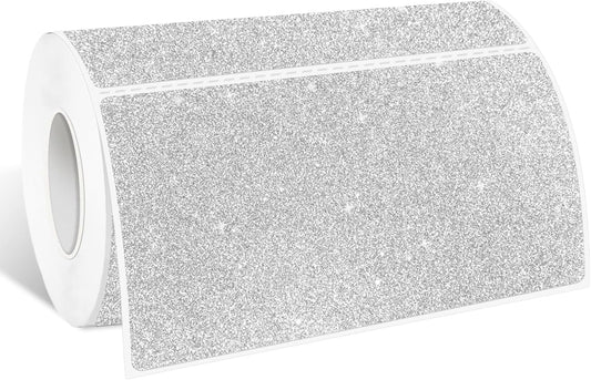 2" x 4" Glitter Silver Thermal Label Stickers,Waterproof Thermal Printer Sticker Labels for Gift Wrapping, Self-Adhesive Name Price Tag DIY Custom Logo Design (250 pcs,Silver)