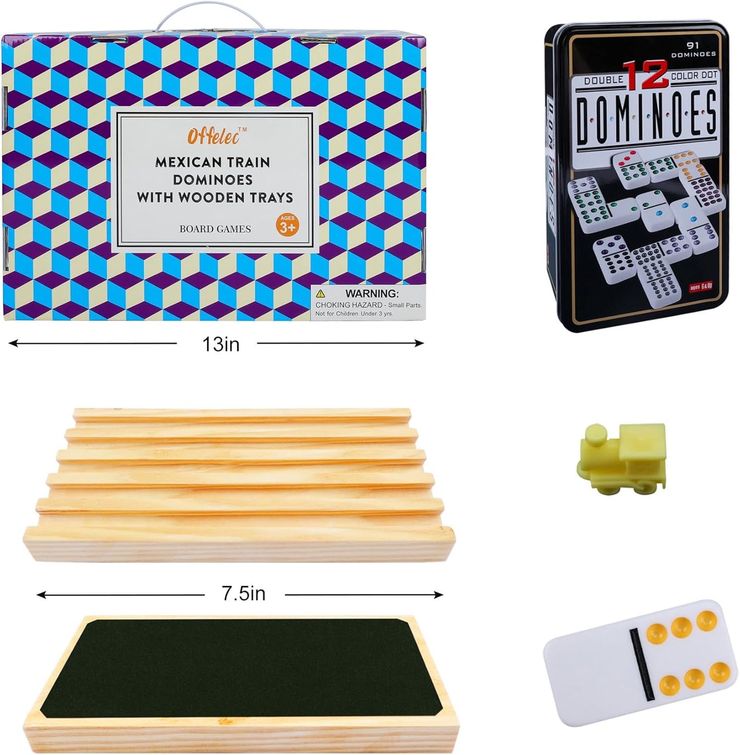 Mexican Train Dominoes Set with 8 Wooden Holders, Double 12 Dominoes Set for Adults, 91 Tiles Colored Dominos Set for Kids Family Night Board Games, Mexican Train Games for 2-8 Players