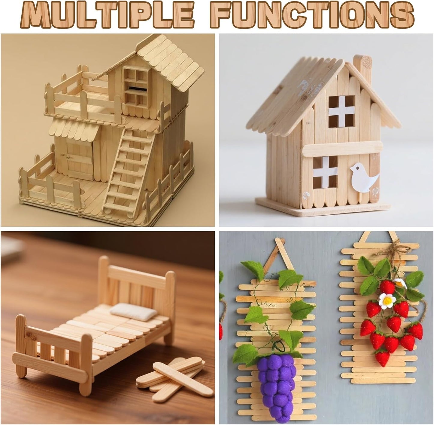 400PCS Wooden Craft Sticks Kits, 6 inch Natural Wood Popsicle Sticks with Hot Glue Gun and Sticks for Ice Pops Waxing Hair Removal and Wax Supplies Classroom DIY Craft Project Tongue Depressor