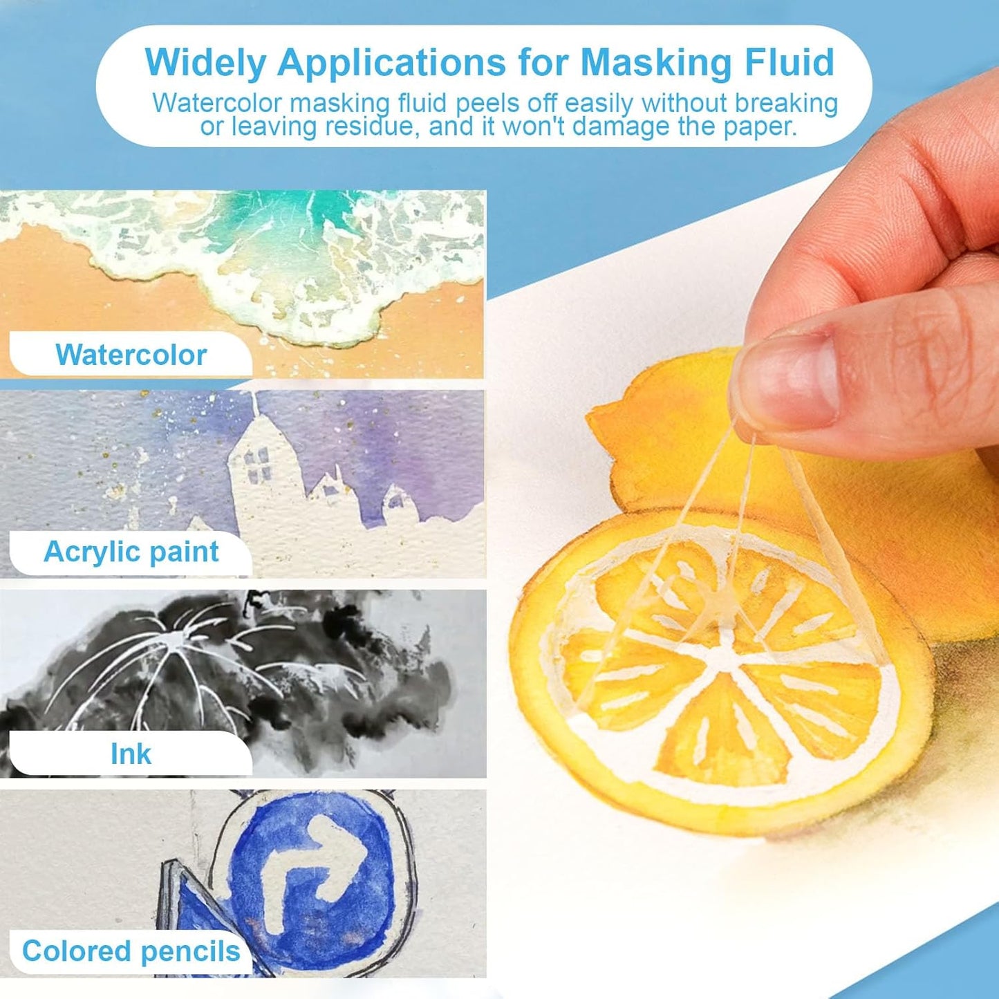 60ml White Masking Fluid for Watercolor Painting,Quick-Drying and Easy to Tear, No Residue,Suitable for Watercolor Painting to Prevent Accidental Staining, and Liquid Masking for Art Projects