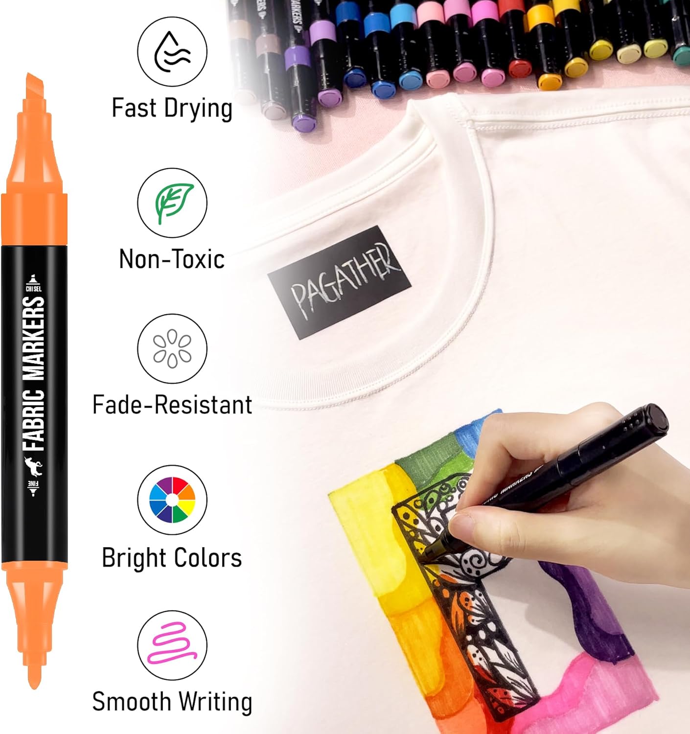Fabric Markers Permanent for Clothes, 20 Colors Dual Tip with Fine and Chisel Tips Paint Pens for Clothing Canvas Tote Bags T-Shirt and Shoes, Non Toxic Ink for Kids and Adults