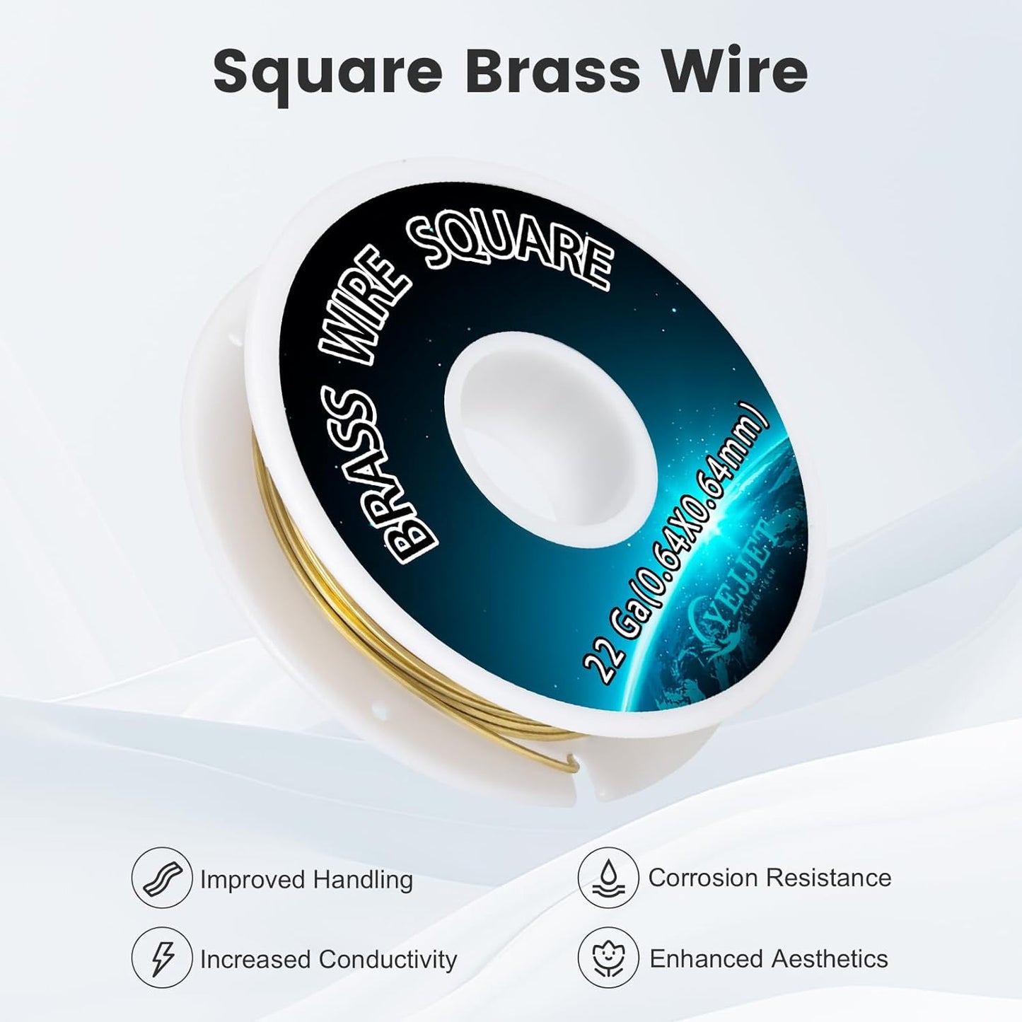 22 Gauge Square Brass Wire 0.64x0.64mm (30FT) - Ultra-Fine Craft Wire for Detailed Metalwork, Embroidery, Miniatures