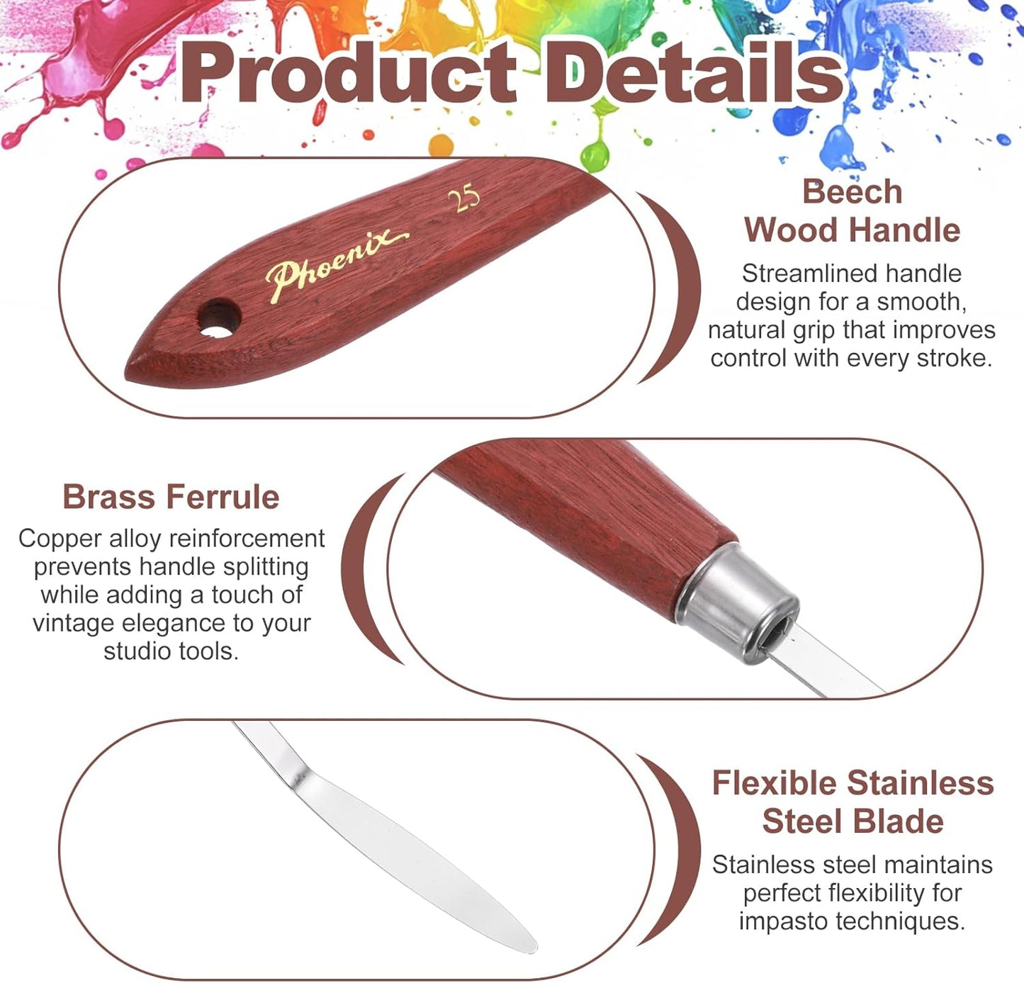 MECCANIXITY Pack of 1 Palette Knife No.25, 8.1" Long Palette Knives with Stainless Steel Flexible Spatula Pallet Knife and Wood Handle for Scraping, Mixing, Oil Acrylic Painting Canvas