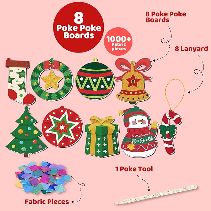 ATFUNSHOP Christmas Crafts for Kids Poke in Art No Mess Toy DIY Chrismas Ornaments for Boys and Girls Ages 4 5 6 7 8 9 10, Activity Kit Christmas Gifts, Xmas Party Favors Toys & Games