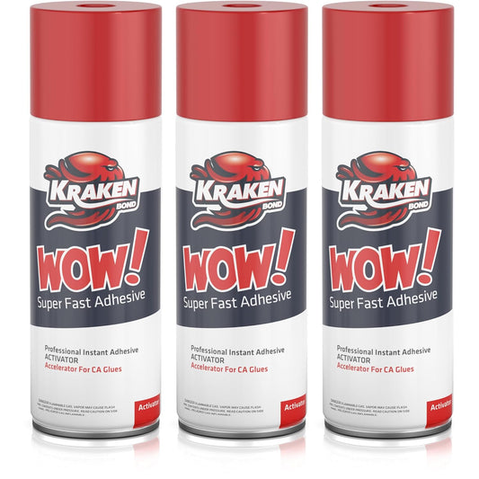 KRAKEN BOND Wow! Spray Adhesive Activator(3X6.76 Oz.) - Cyanoacrylate Super Glue Accelerator Spray for Plastic, Metal, Wood & PVC, CA Glue Activator | 3 Pack