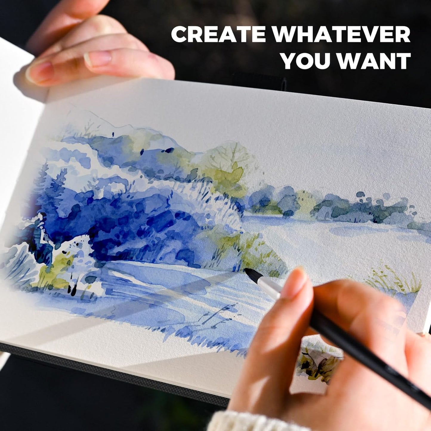 Funto Watercolor Journal, 8.5x5.5, 2 Pack, 48 Pages Each, Cold-Pressed, Inner Paper Pocket and Elastic Band, Art Supplies for Mixed Media