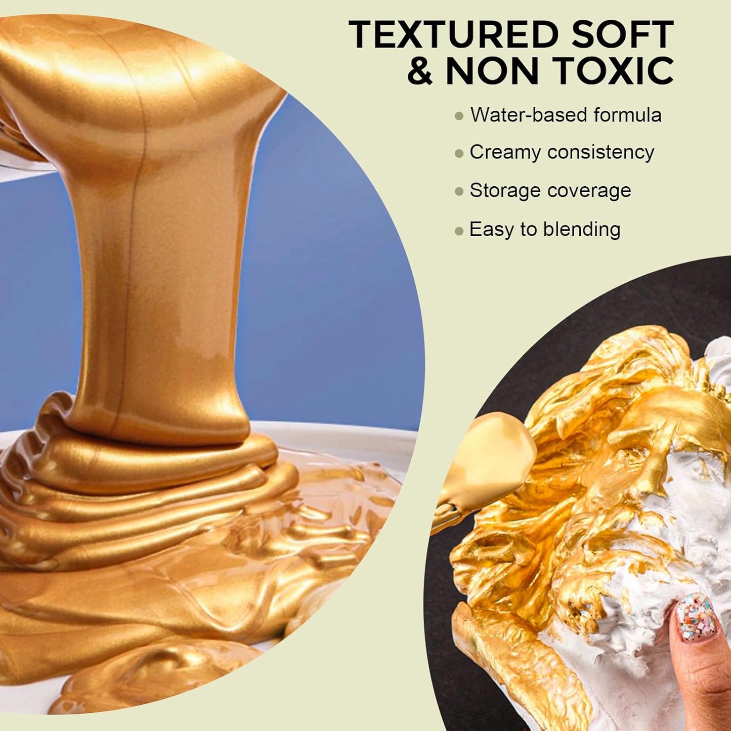 Nicpro Large Acrylic Paint Metallic, 3 Colors Gold, Silver, Copper 101.4oz/3000ml Gold Leaf Paint, Non Toxic, Non Fading for Art Painting, Handcrafts, Multi-surface, Canvas, Wood, Clay Metal Furniture