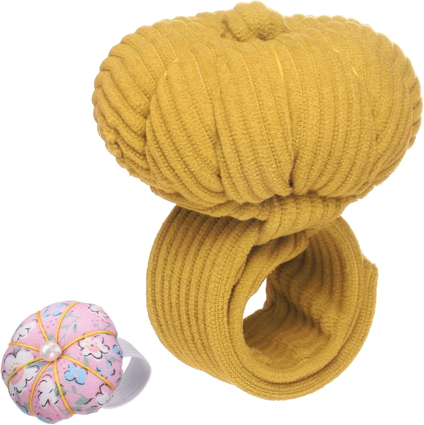 HARFINGTON Wrist Pin Cushions, Sewing Needle Pin Cushion Adjustable Strap with Elastic Strap Finger Ring Pincushions Fit All Wrist Sizes for Sewing Quilting Needlework DIY Crafts, Yellow/Pink