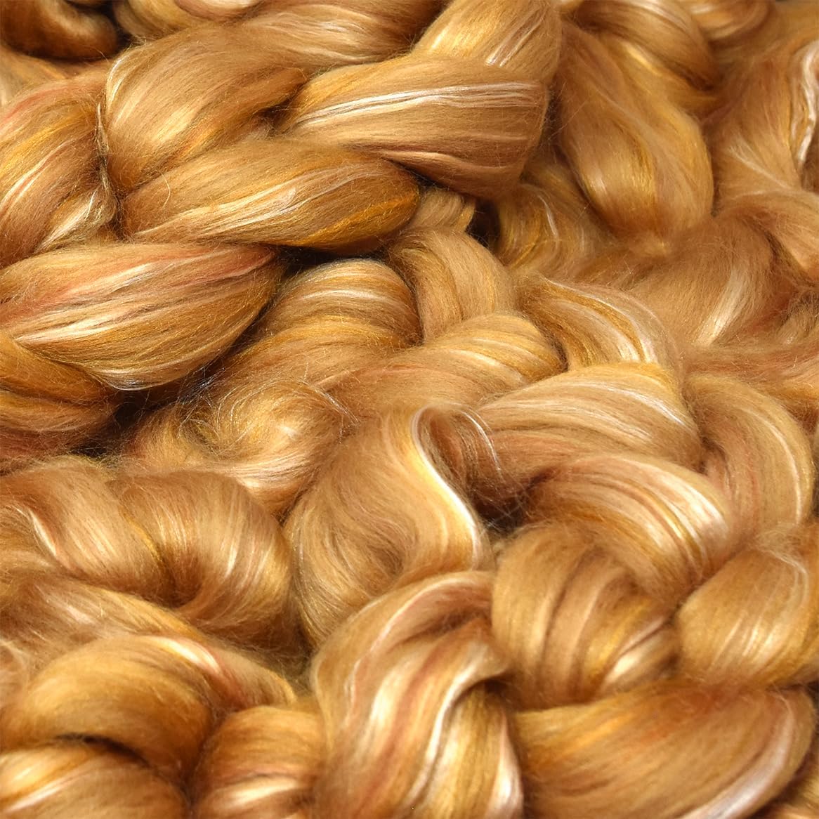 Merino Silk Luxe Tonal Designer Blend. Superfine Merino, Mulberry, Tussah Silk. Top Roving for Spinning or Felting. Toffee Whisper 1oz