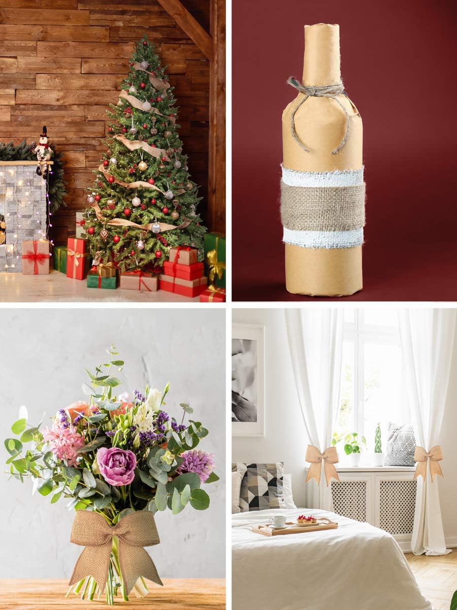 Mandala Crafts Brown Burlap Wired Ribbon 2 Inches Wide Jute Ribbons for Crafts - 10 Yds Roll Rustic Burlap Wrap Trim Ribbons for Wreaths Bows Party Decoration