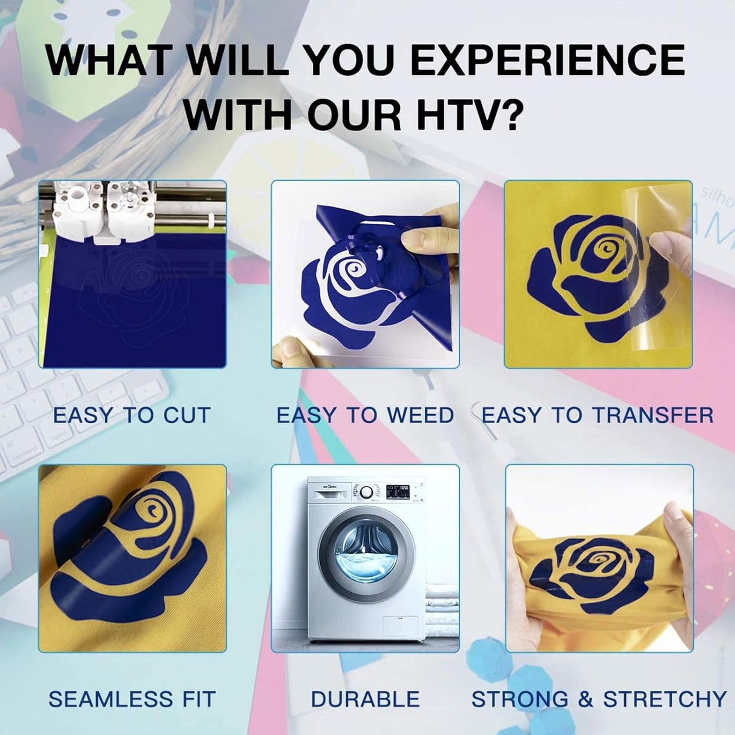 HTVRONT HTV Vinyl Rolls Heat Transfer Vinyl - 12" x 8ft Blue HTV Vinyl for Shirts, Iron on Vinyl for All Cutting Machine - Easy to Cut & Weed for Heat Transfer Design (Navy Blue)